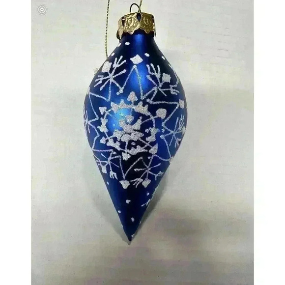 Set of 3 Vintage Elegant Blue And White Sparkly Christmas Tree Ornaments Snow - Picture 9 of 9